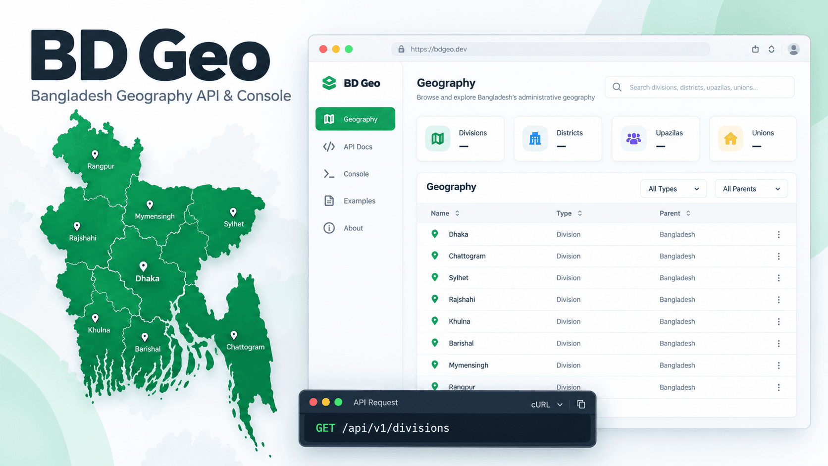 BD Geo — Bangladesh Geography API & Console project screenshot